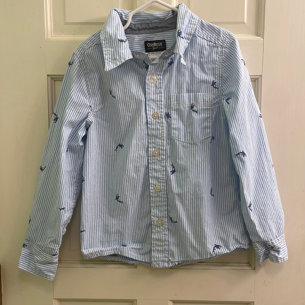 OshKosh B’Gosh Boy’s Whale and Stripes Button Down - EUC